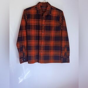Banana Republic Men’s Orange Black Plaid Corduroy Shirt Medium Untucked Slim Fit